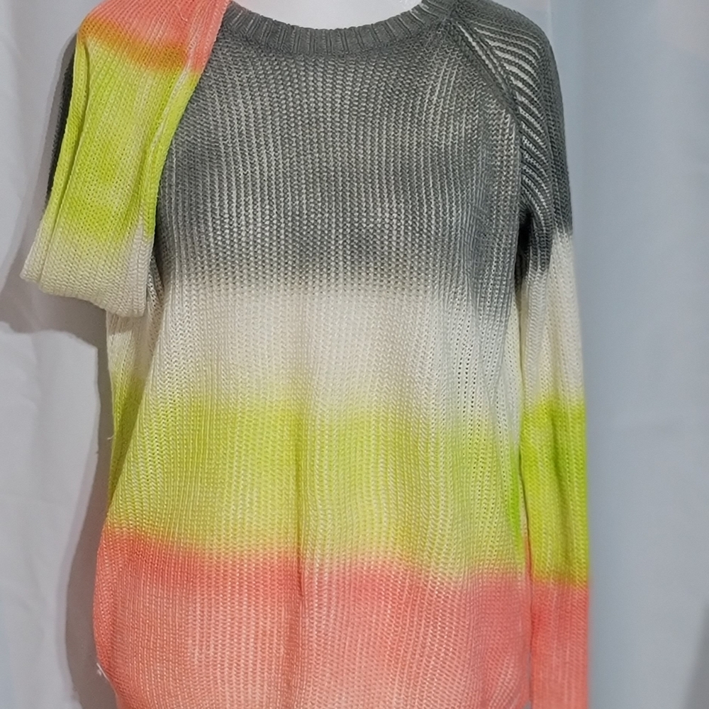 Gradient Knit Sweater - Gray, Yellow, Pink